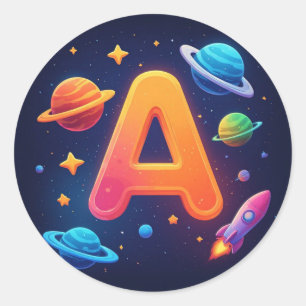 Adesivo Redondo 🌌 Carta Espacial Foguete A Estrelas Planetas Cria