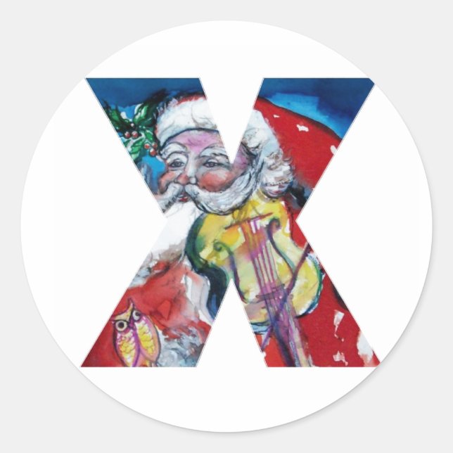 ADESIVO REDONDO CARTA X DO NATAL/PAPAIS NOEIS COM MONOGRAMA DE VIO (Frente)