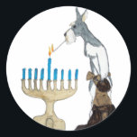 Adesivo Redondo cartão chanukah (Hanukkah)<br><div class="desc">chanukah ( Hanukkah ) cartão schnauzer está acendendo a menorah</div>