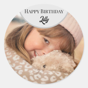 Adesivo Redondo Cartão com fotos de Feliz aniversário Personalizad