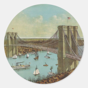 Adesivo Redondo Cartão da cor da ponte de Brooklyn