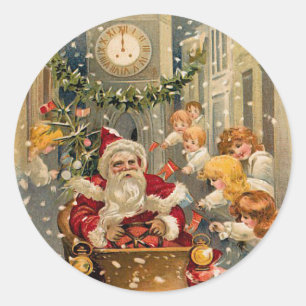 Adesivo Redondo Cartão da meia-noite do natal vintage da