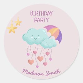 Adesivo Redondo Cartão de aniversário colorido de guarda-chuva com