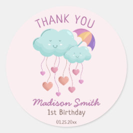 Adesivo Redondo Cartão de aniversário colorido de guarda-chuva com