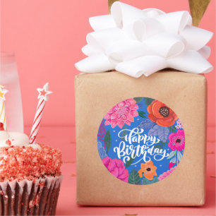 Adesivo Redondo Cartão de aniversário com estampa floral brilhante