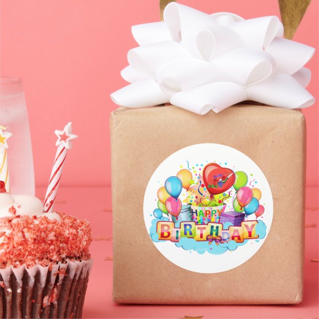 Adesivo Redondo Cartão de Aniversário Feliz (genérico) (Festa)