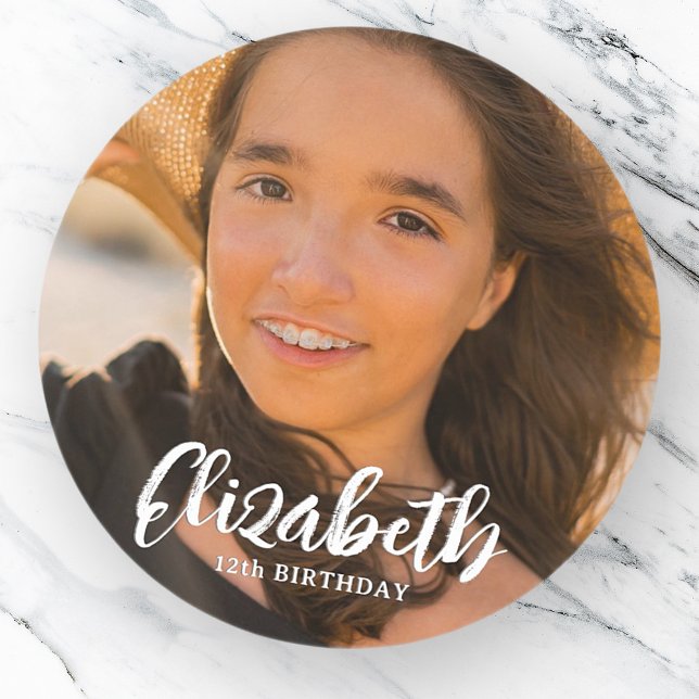 Adesivo Redondo Cartão de Boas Festas de Aniversário com Foto de S (Criador carregado)