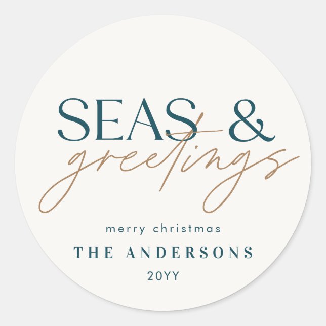 Adesivo Redondo cartão de férias da família de praia do oceano mod (Frente)