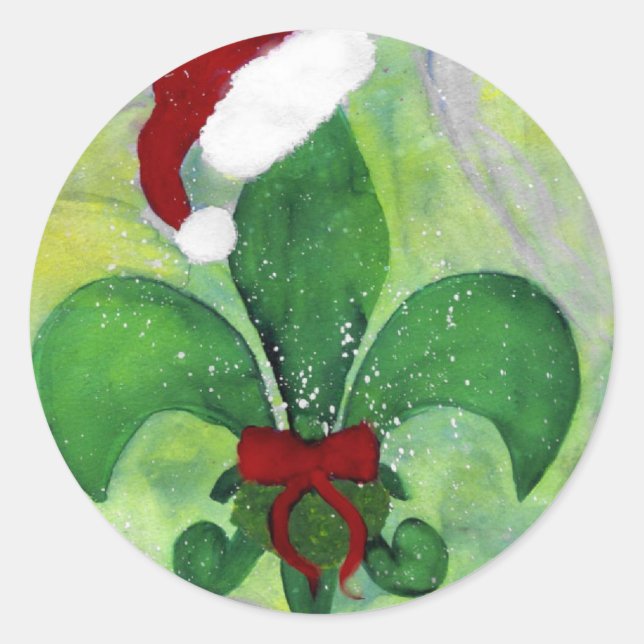 Adesivo Redondo Cartão de Férias de Natal de papais noeis (Frente)