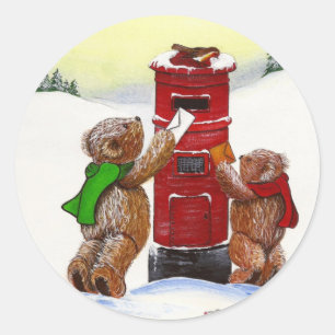Adesivo Redondo Cartão de Natal do Urso de Teddy