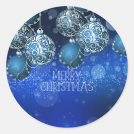 Adesivo Redondo Cartão de Natal Vintage Azul Plano (Personalizar)