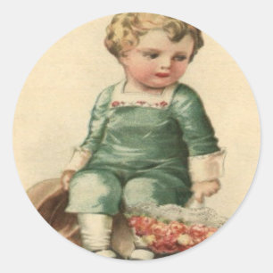 Adesivo Redondo Cartão de São Valentim Vintage Retro Fofo Bebê Vit