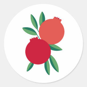 Adesivo Redondo Cartão de Saudação Rosh Hashana Pomegranate (Plano