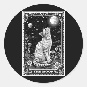 Adesivo Redondo Cartão de Tarot de Gato Bruxa Lua Chapéu Halloween
