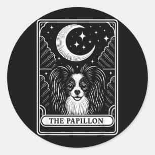 Adesivo Redondo Cartão de Tarot Mãe do Cão Papillon Lua Crescente