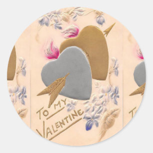 Adesivo Redondo Cartão dos namorados dos corações da prata & do