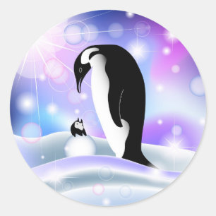 Adesivo Redondo Cartão e notecard do pinguim para desejos