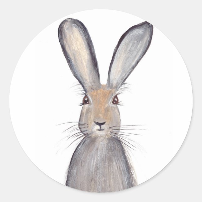 Adesivo Redondo Cartão-postal de coelho-lebre (Frente)