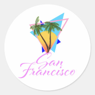 Adesivo Redondo Cartão-postal de San Francisco 80s