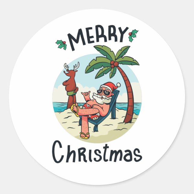 Adesivo Redondo Cartão-postal prateado de Natal em julho (Frente)