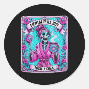 Adesivo Redondo Cartão Tarot De Café Skeleton Mentalmente Doente M
