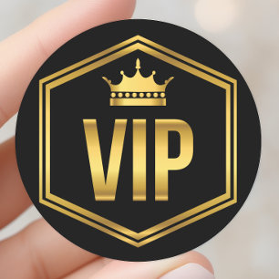 Adesivo Redondo Cartão VIP de Coroa Dourada e Preta