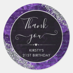 Adesivo Redondo Cartas de Sereia de Glitter Roxo Aniversário
