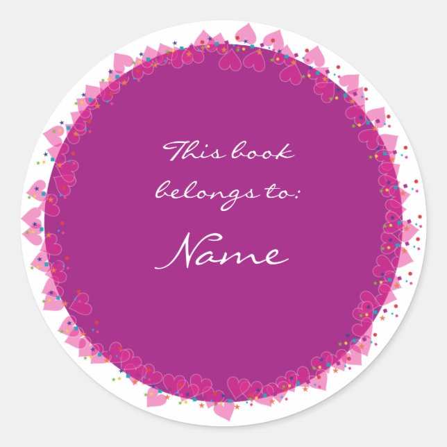 Adesivo Redondo Cartaz com corações bonitos (Frente)