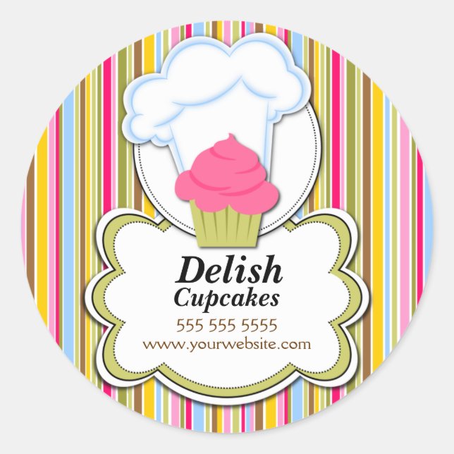 Adesivo Redondo Cartaz da padaria do chapéu do Cupcake e do padeir (Frente)