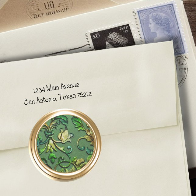 Adesivo Redondo Cartaz de aparência embutida em metal em verde e D (Criador carregado)