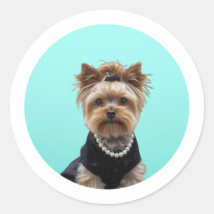Adesivo Redondo Cartaz de Café da Manhã Clássico Yorkshire Terrier