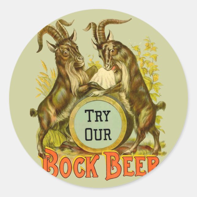 Adesivo Redondo Cartaz de Cerveja Bock Vintage: Antigo Salão de Bo (Frente)