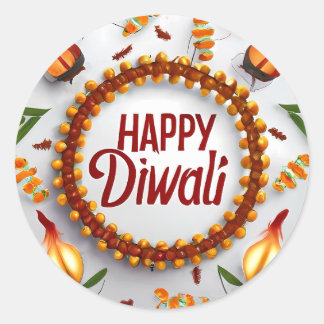 Adesivo Redondo Cartaz de Diwali para presentes