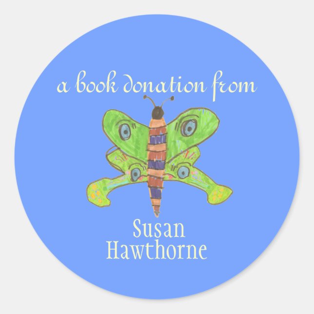 Adesivo Redondo Cartaz de doação de livros - borboleta (Frente)