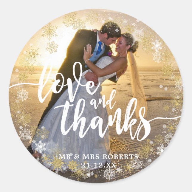 Adesivo Redondo cartaz de fotos de natal de natal e obrigados (Frente)