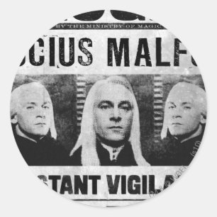 Adesivo Redondo Cartaz de Procurado de Lucius Malfoy