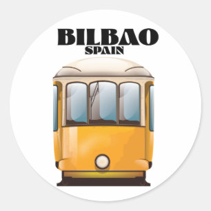 Adesivo Redondo Cartaz de viagem de bonde Bilbao Espanha Botão