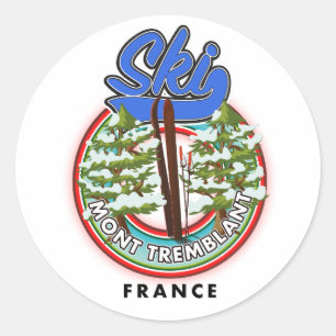 Adesivo Redondo Cartaz de viagem de esqui Mont Tremblant França