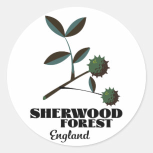 Adesivo Redondo Cartaz de viagem Floresta de Sherwood Inglaterra