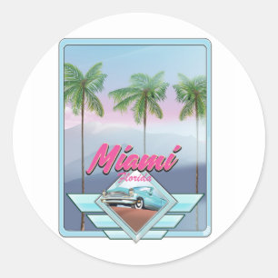 Adesivo Redondo Cartaz de viagem vintage Miami Flórida