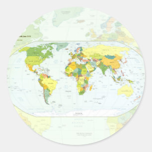 Adesivo Redondo Cartaz do Atlas Político do Mapa Mundial: Decoraçã