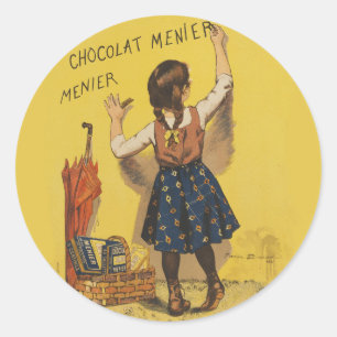 Adesivo Redondo Cartaz Francês Vintage Chocolat Menier Arte Bouiss