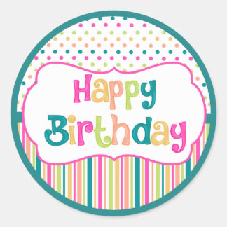 Adesivo Redondo Cartazes de aniversário colorido