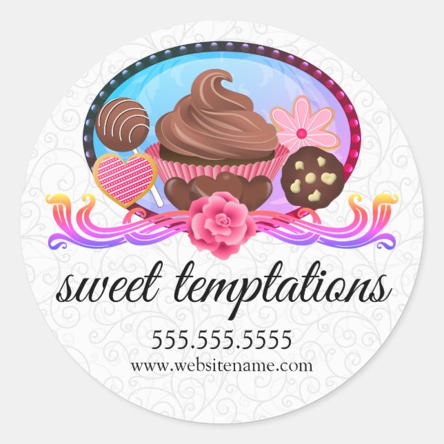 Adesivo Redondo Cartazes De Banheiro De Desserts Elegantes (Frente)