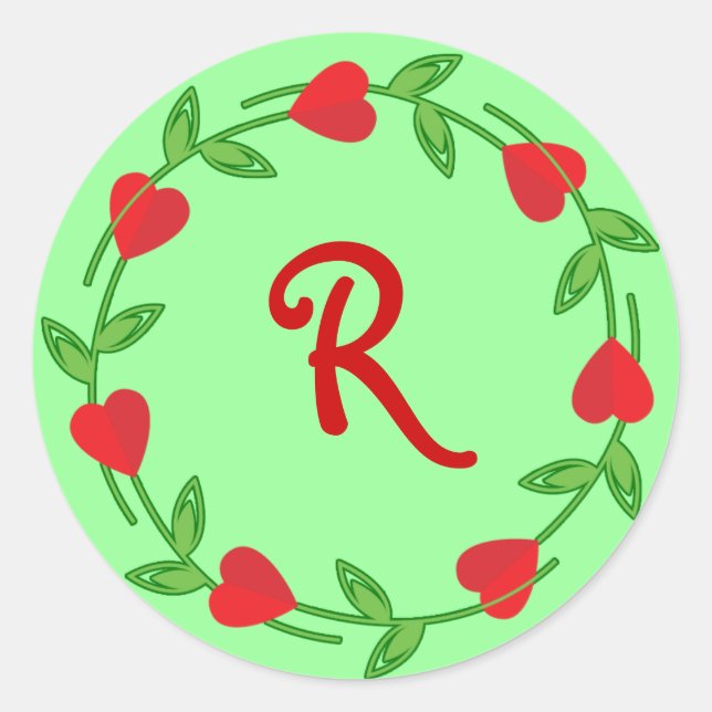 Adesivo Redondo Cartazes de borda cardíaca para monograma (Frente)