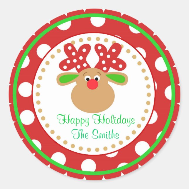 Adesivo Redondo Cartazes de rena de Natal (Frente)