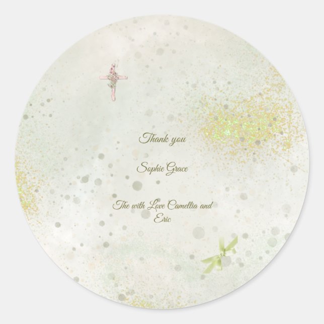 Adesivo Redondo Cartazes redondos de batismo cinza e cintilante (Frente)