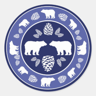Adesivo Redondo Cartazes redondos de pinecone, de urso azul russo