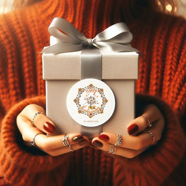 Adesivo Redondo Carteira de Ação de Graças Folhas no outono (Criador carregado)