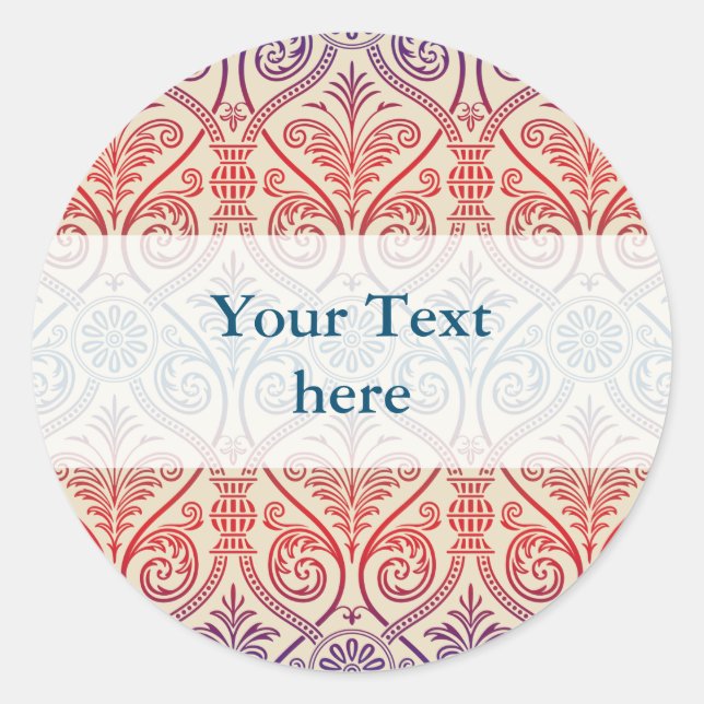 Adesivo Redondo Carteira Vintage Damask - vermelho violeta azul (Frente)